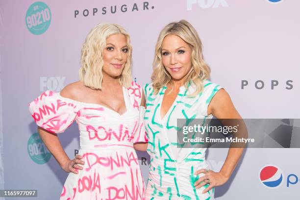 Tori Spelling and Jennie Garth attend the Beverly Hills 90210 Peach Pit Pop-Up on August 03, 2019 in Los Angeles, California.