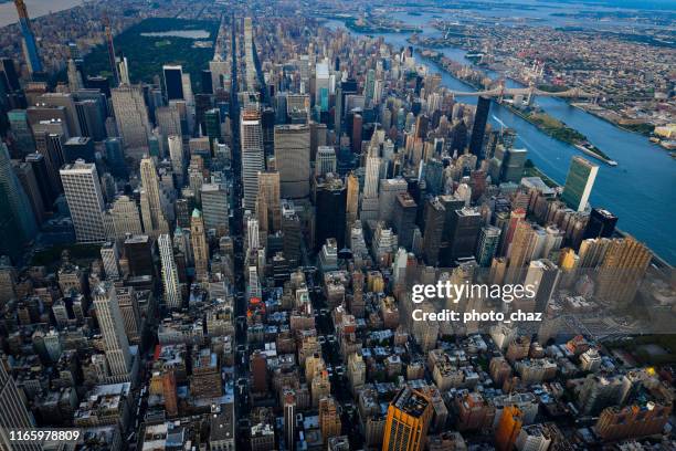 birdeye sky view of new york city - upper east side manhattan stock pictures, royalty-free photos & images