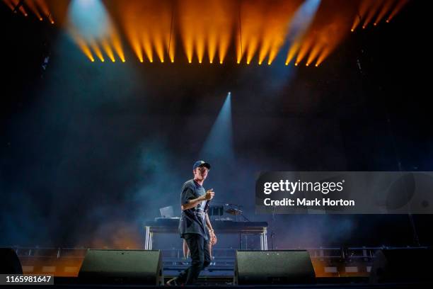 Rapper Logic performs at the Osheaga Music and Art Festival at Parc Jean-Drapeau on August 03, 2019 in Montreal, Canada.