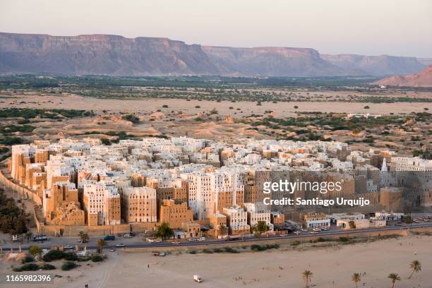 the town of shibam in hadramaut valley - shibam stock pictures, royalty-free photos & images