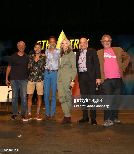 Television personality and moderator Scott Mantz, actors Wilson Cruz, Alexander Siddig, Gates McFadden, Robert Picardo and John Billingsley speak...