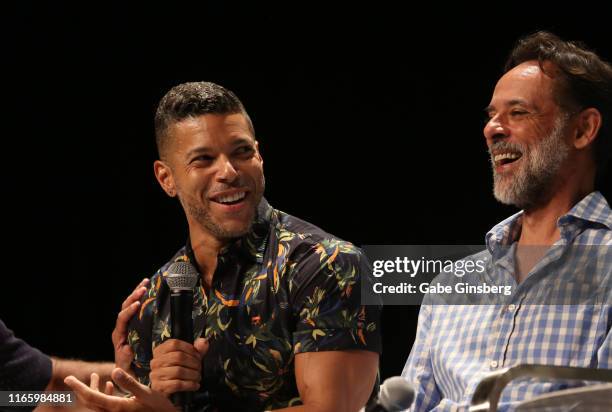 Actors Wilson Cruz and Alexander Siddig speak during the "Doctors" panel at the 18th annual Official Star Trek Convention at the Rio Hotel & Casino...