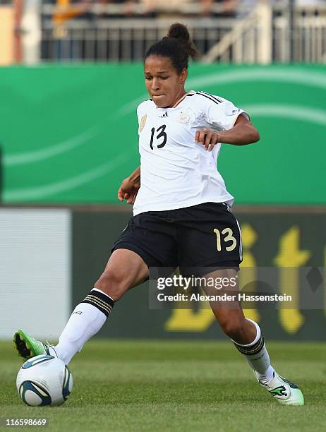 Celia Okoyino Da Mbabi of Germany runs with the ball during the women's international friendly match between Germany and Norway at Bruchweg Stadium...