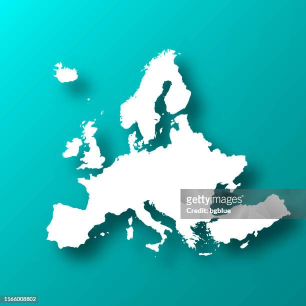 europakarte auf blau-grünem hintergrund mit schatten - continent stock-grafiken, -clipart, -cartoons und -symbole
