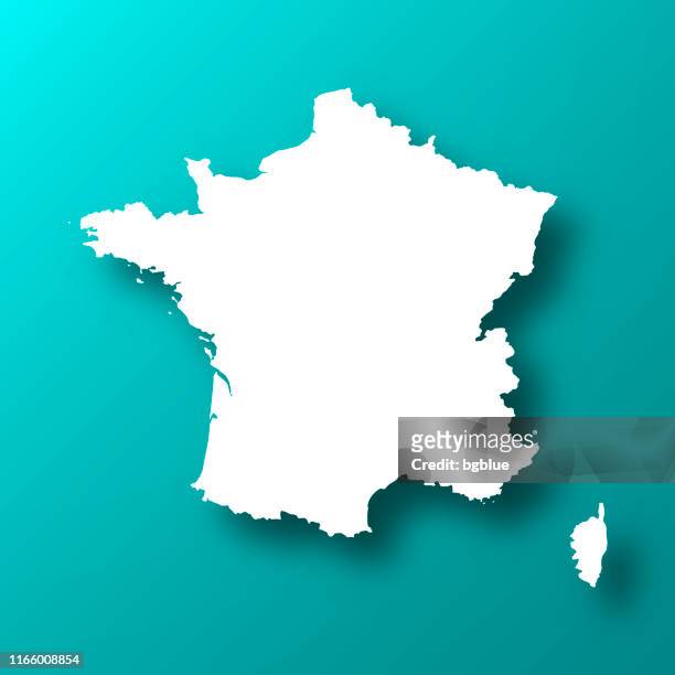 frankreich karte auf blau-grünem hintergrund mit schatten - frankreich stock-grafiken, -clipart, -cartoons und -symbole