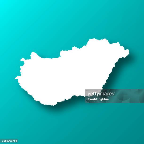 hungary map on blue green background with shadow - budapest stock illustrations