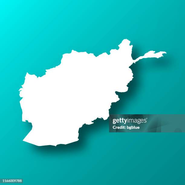 afghanistan map on blue green background with shadow - afghanistan map stock illustrations