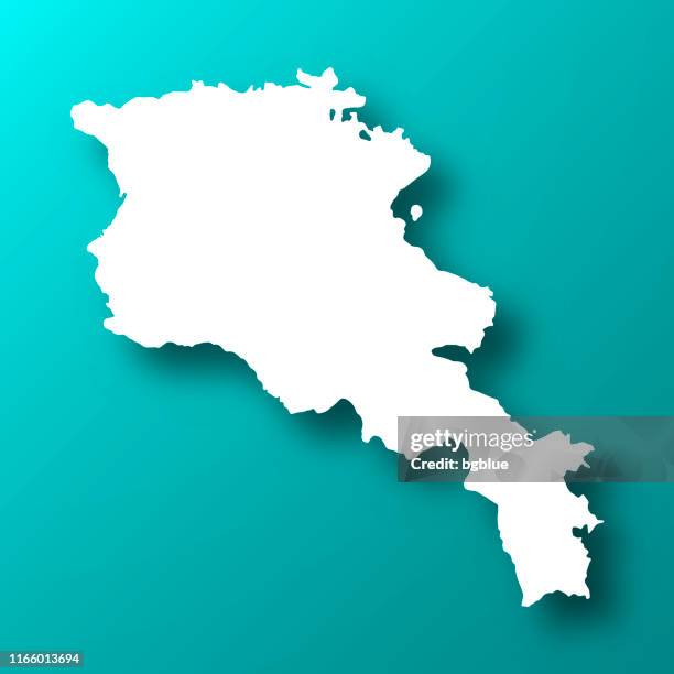 armenia map on blue green background with shadow - map of armenia stock illustrations