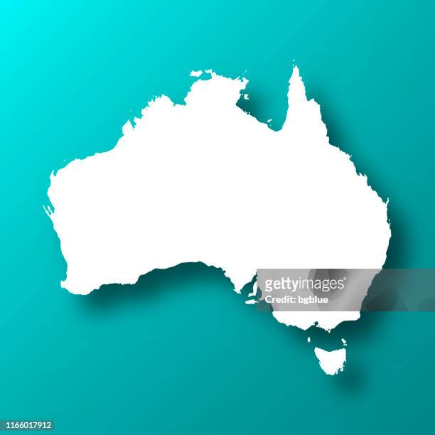 stockillustraties, clipart, cartoons en iconen met australië kaart op blauw groene achtergrond met schaduw - oceania