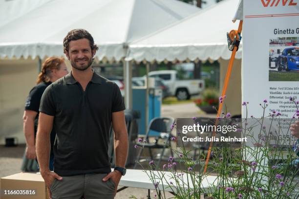 Prince Carl Philip of Sweden attends the prize giving ceremony for the Junior classes that are part of the Prince Carl Philip Trophy in the Lidkoping...