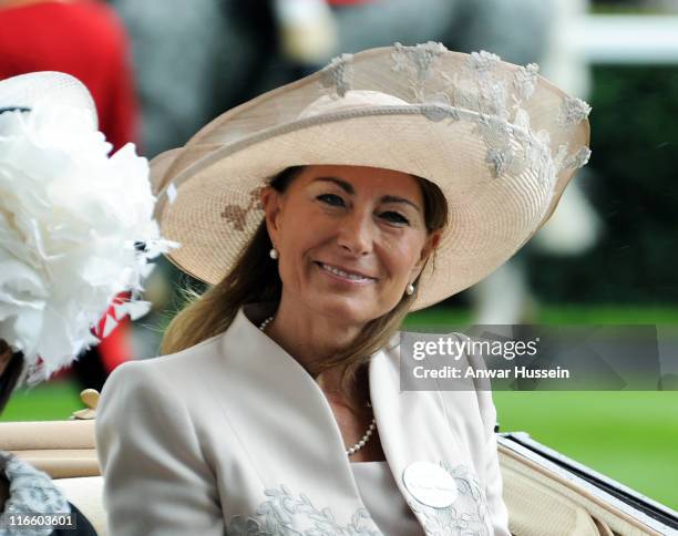 Carole Middleton arrives in the traditional carriage procession on Ladies Day at Royal Ascot on June 16, 2011 in Ascot, United Kingdom.