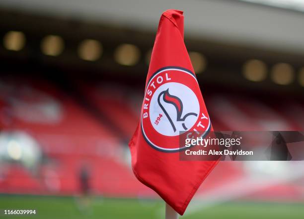 View of the corner flag during the Sky Bet Championship match between Bristol City and Leeds United at Ashton Gate on August 04, 2019 in Bristol,...