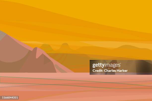 sunset desert mountains in distance landscape illustration - nevada landscape stock pictures, royalty-free photos & images