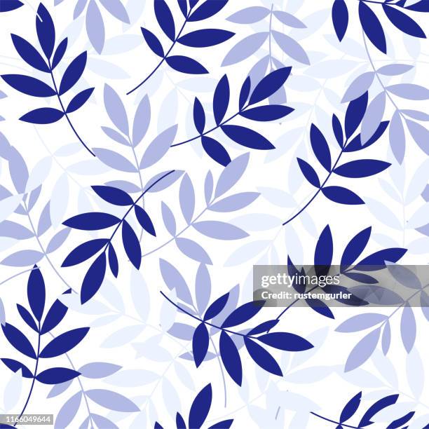 leaves seamless pattern - linen texture stock illustrations