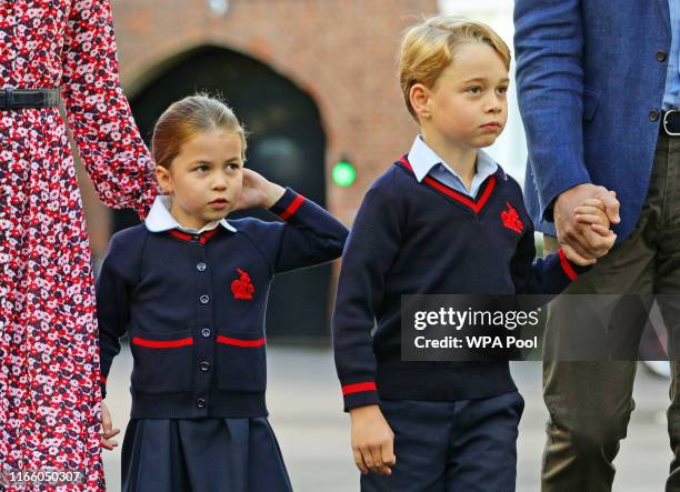 Princess Charlotte arrives for her first day of school at Thomas's Battersea in London, with her brother Prince George and her parents the Duke and...