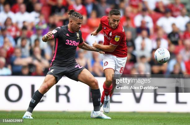 Kalvin Phillips of Leeds United and Josh Brownhill of Bristol City compete for the ball during the Sky Bet Championship match between Bristol City...