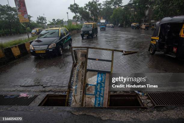 Open Drainage outside Lokmanya Tilak Terminus, on September 4, 2019 in Mumbai, India. Heavy rain pounded Mumbai on Wednesday, bringing the city to a...
