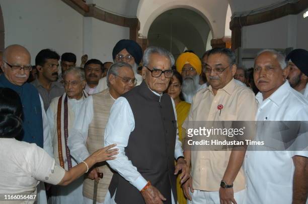 Independent Presidential candidate Bhairon Singh Shekhawat with former Indian Prime Minister Atal Bihari Vajpayee , BJP leader L K Advani and other...