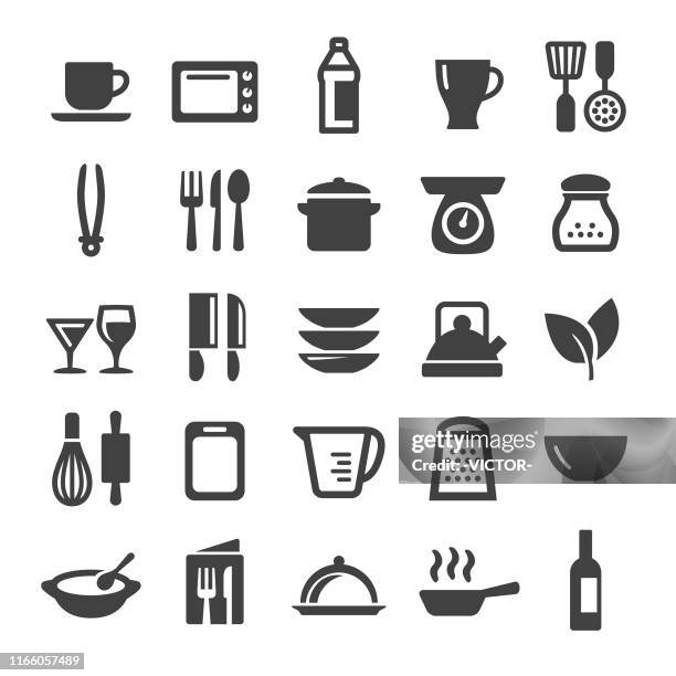 ilustraciones, imágenes clip art, dibujos animados e iconos de stock de conjunto de iconos de cocina - serie inteligente - cucharon