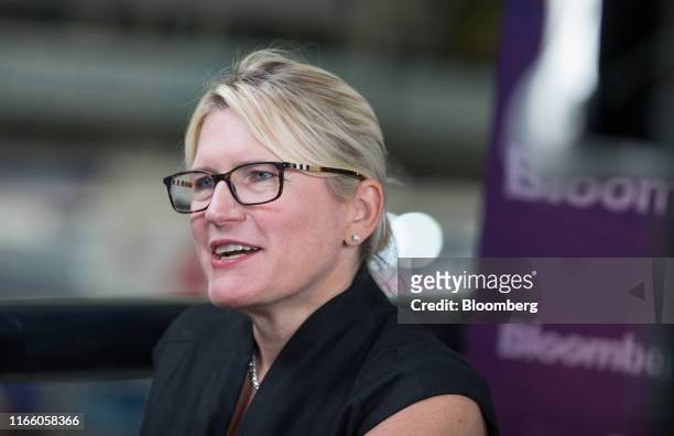 Joanna Geraghty, president and chief operating officer of JetBlue Airways Corp., speaks during a Bloomberg Television interview at the World Aviation...