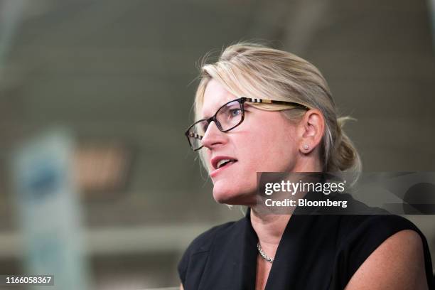 Joanna Geraghty, president and chief operating officer of JetBlue Airways Corp., speaks during a Bloomberg Television interview at the World Aviation...