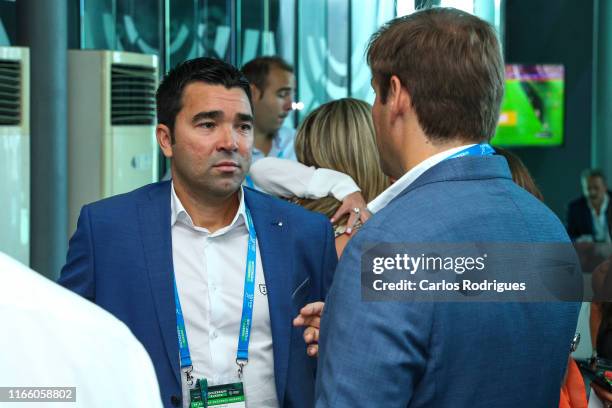 Deco Former Portuguese Player and CEO of D20 Sports talks with a Delegate at VIP Lounge during Soccerex Europe - Day 1 at Tagus Park on September 5,...