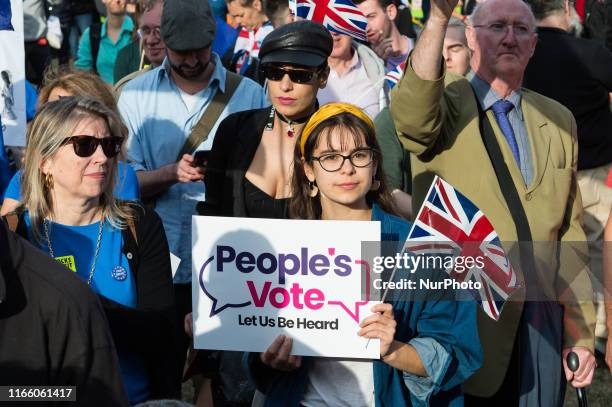 Thousands of pro-EU demonstrators take part in a cross-party rally in Parliament Square, organised by the People's Vote Campaign on 04 September,...