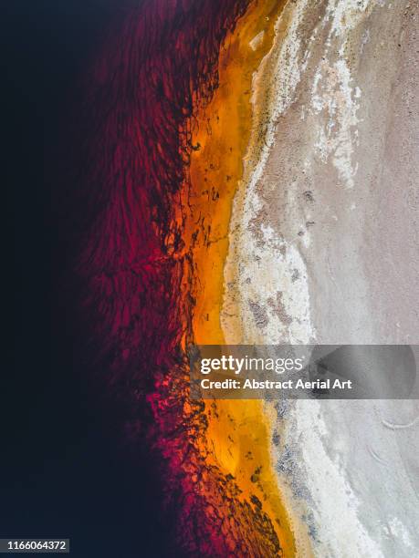 section of riverbank of the rio tinto river seen from above, spain - heavy metal texture stock pictures, royalty-free photos & images