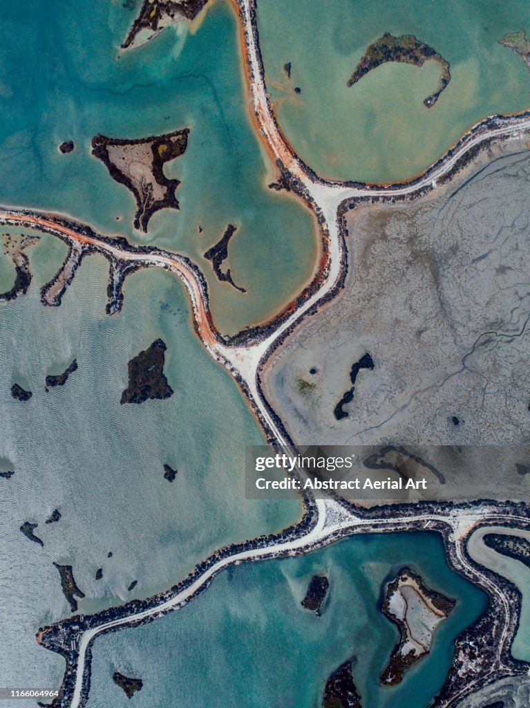 Abstract salt pools as seen from directly above, Cadiz, Spain