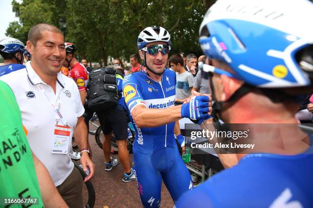 Arrival / Elia Viviani of Italy and Team Deceuninck - Quick-Step / Celebration / during the 8th Prudential RideLondon-Surrey Classic 2019 a 169km...