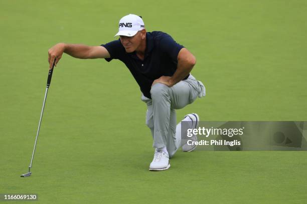 Peter Fowler of Australia looks on during the final round of the Staysure PGA Seniors Championship played at the International Course, London Golf...