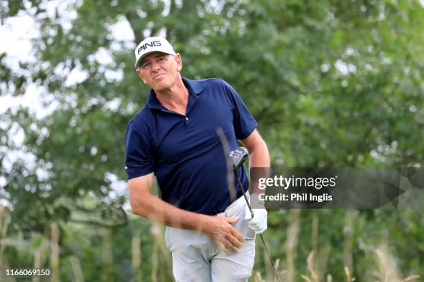 Peter Fowler of Australia plays a shot during the final round of the Staysure PGA Seniors Championship played at the International Course, London...