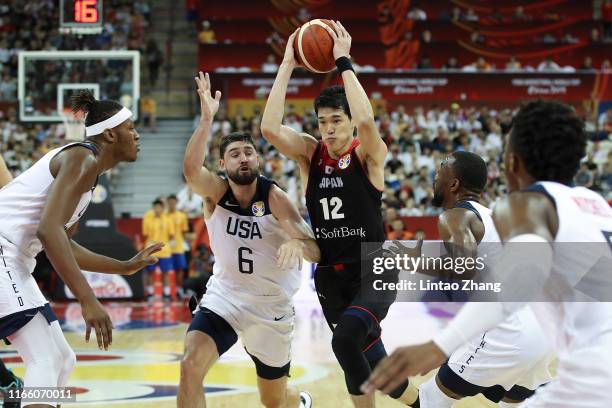 Yuta Watanabe of Japan in action during the 1st round Group E match between USA and Japan of 2019 FIBA World Cup at the Oriental Sports Center on...