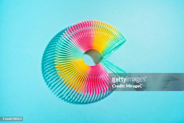 colorful coil spring curled up circle shape - c stock-fotos und bilder