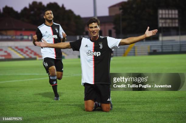 Pietro Beruatto of Juventus U23 celebrates after scoring the opening goal during the Coppa Italia Serie C match between Juventus U23 and Pergolettese...