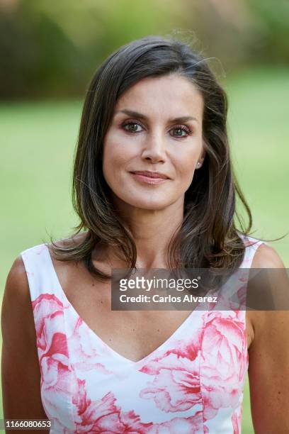 Queen Letizia of Spain poses for the photographers during the summer photocall at the Marivent Palace on August 04, 2019 in Palma de Mallorca, Spain.