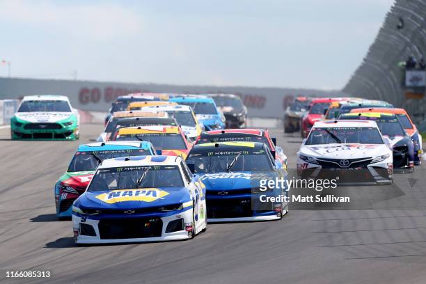 Chase Elliott, driver of the NAPA AUTO PARTS Chevrolet, takes the green flag to start the Monster Energy NASCAR Cup Series Go Bowling at The Glen at...