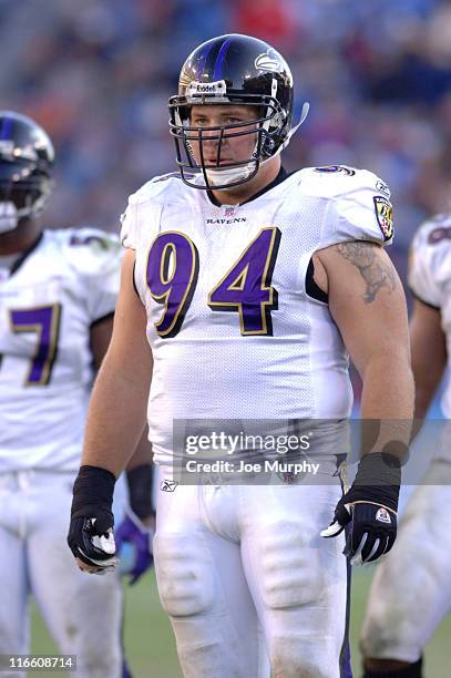 Justin Bannan of the Baltimore Ravens during a game between the Baltimore Ravens and Tennessee Titans at LP Field in Nashville, Tennessee on November...