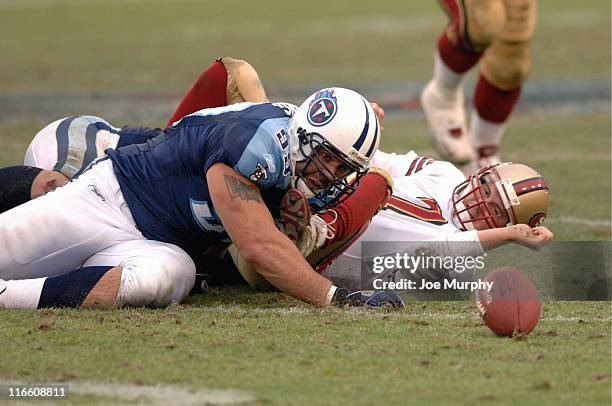 Titans Kyle Vanden Bosch after sacking 49ers Ken Dorsey late in the 4th quarter of the game where the Tennessee Titans beat the San Francisco 49ers...