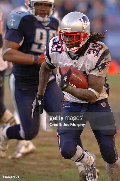 Laurence Maroney of the New England Patriots during a game between the New England Patriots and Tennessee Titans at LP Field in Nashville, Tennessee...