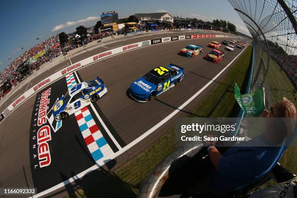 Chase Elliott, driver of the NAPA AUTO PARTS Chevrolet, takes the green flag to start the Monster Energy NASCAR Cup Series Go Bowling at The Glen at...