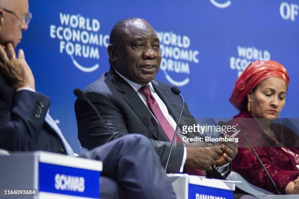 Cyril Ramaphosa, South Africa's president, speaks during a plenary session on day two of the 28th World Economic Forum on Africa in Cape Town, South...