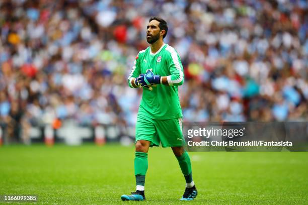 Claudio Bravo of Manchester City in action during the FA Community Shield match between Liverpool and Manchester City at Wembley Stadium on August...