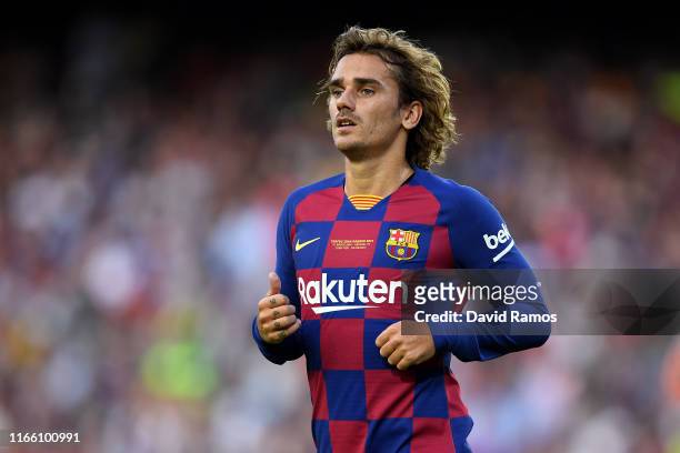 Antoine Griezmann of FC Barcelona looks on during the Joan Gamper trophy friendly match between FC Barcelona and Arsenal at Nou Camp on August 04,...