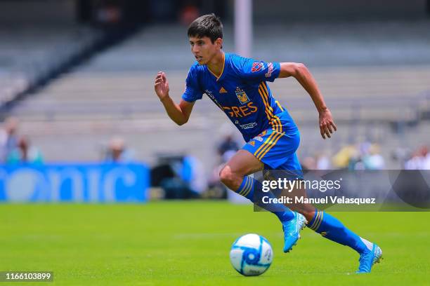 Jurgen Damm of Tigres controls the ball during the 3rd round match between Pumas UNAM and Tigres UANL as part of the Torneo Apertura 2019 Liga MX at...