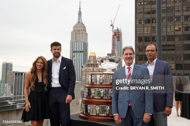 Colombian musician Shakira, Kosmoa Founder and President Gerard Pique, Spain Consul for Tourism Affairs Jose Manuel de Juan and ITF President David...