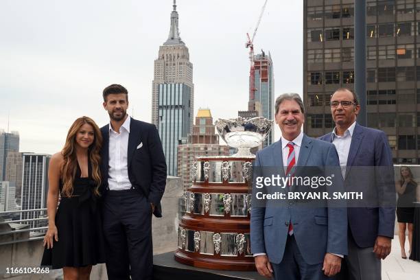 Colombian musician Shakira, Kosmoa Founder and President Gerard Pique, Spain Consul for Tourism Affairs Jose Manuel de Juan and ITF President David...
