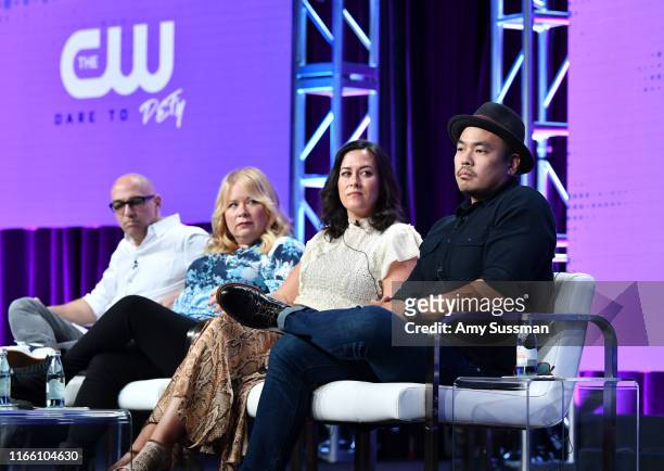Marcos Siega, Julie Plec, Maggie Kiley, and Larry Teng attend 2019 Summer TCA Press Tour - Day 13 at The Beverly Hilton Hotel on August 04, 2019 in...