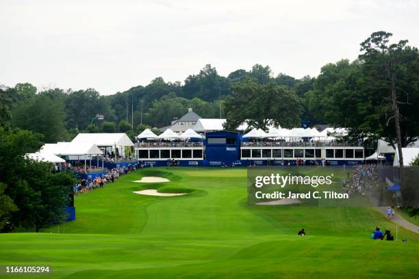 General view of the 18th green during the final round of the Wyndham Championship at Sedgefield Country Club on August 04, 2019 in Greensboro, North...