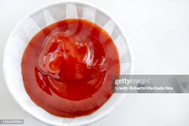 ketchup sauce, directly above view - ketchup stock pictures, royalty-free photos & images